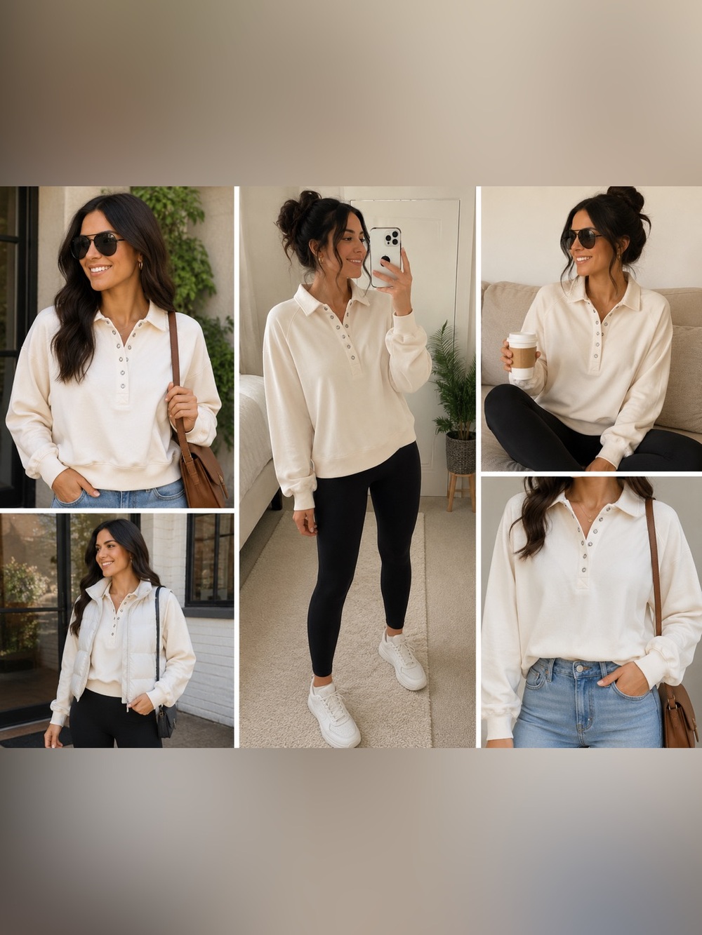 NWT Simply Southern Gigi Pullover Sweatshirt | Bone/Cream | Cozy Collared Top